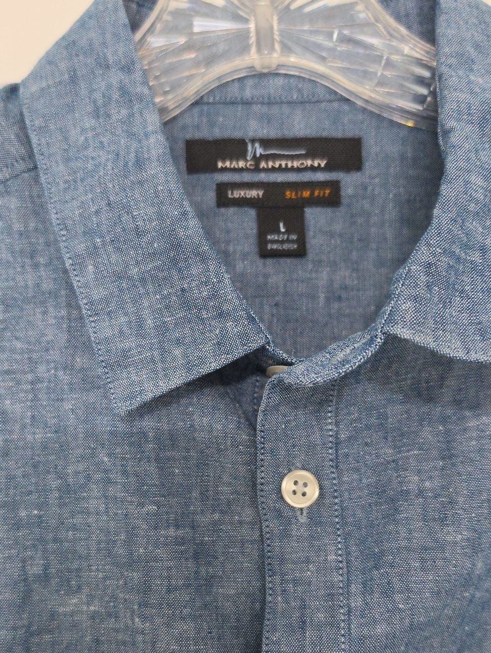 EUC Marc Anthony Blue Chambray Button-Down Shirt       Size L Slim Fit